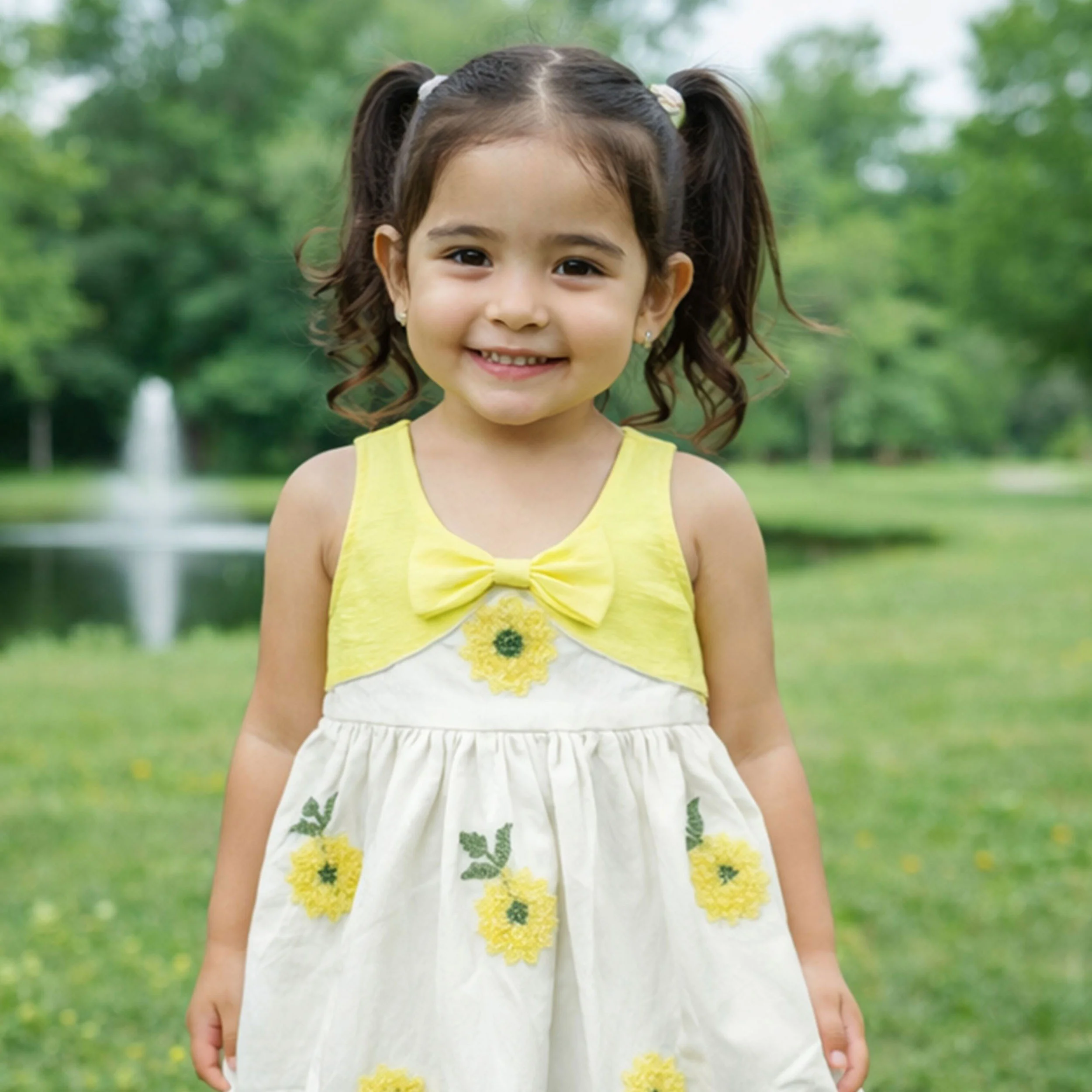 Soft Cotton Sleeveless Frock With Cute Embroidered - Lemon Yellow